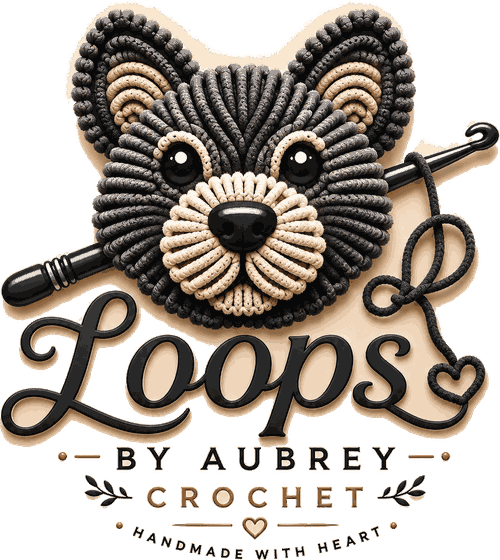 Loops by Aubrey Crochet logo, handmade with heart